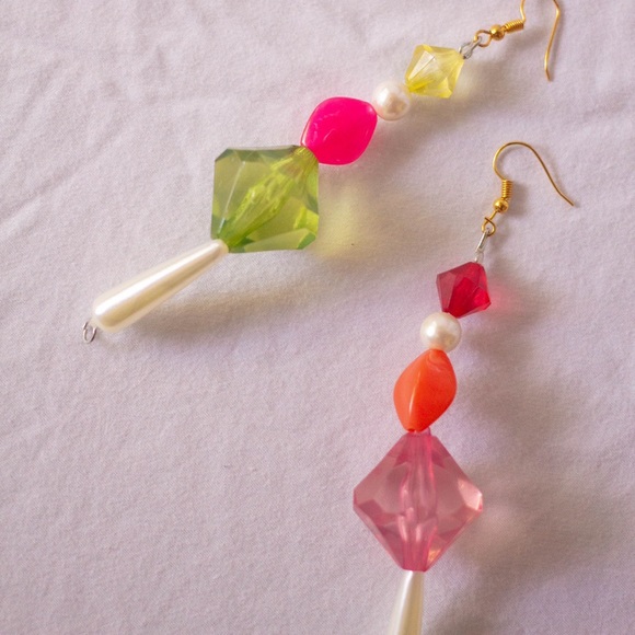 Pearl Jewel Statement Earrings (Pink/Green Mix) - Picture 2 of 4